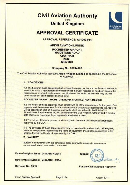 BCAR Approval | Arion Aviation